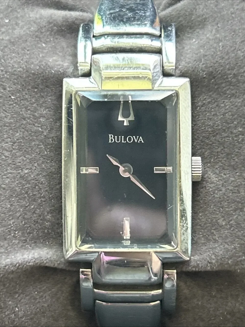 Bulova Black Dial Silver Case And Band Women’s Quartz Watch ( With Box)